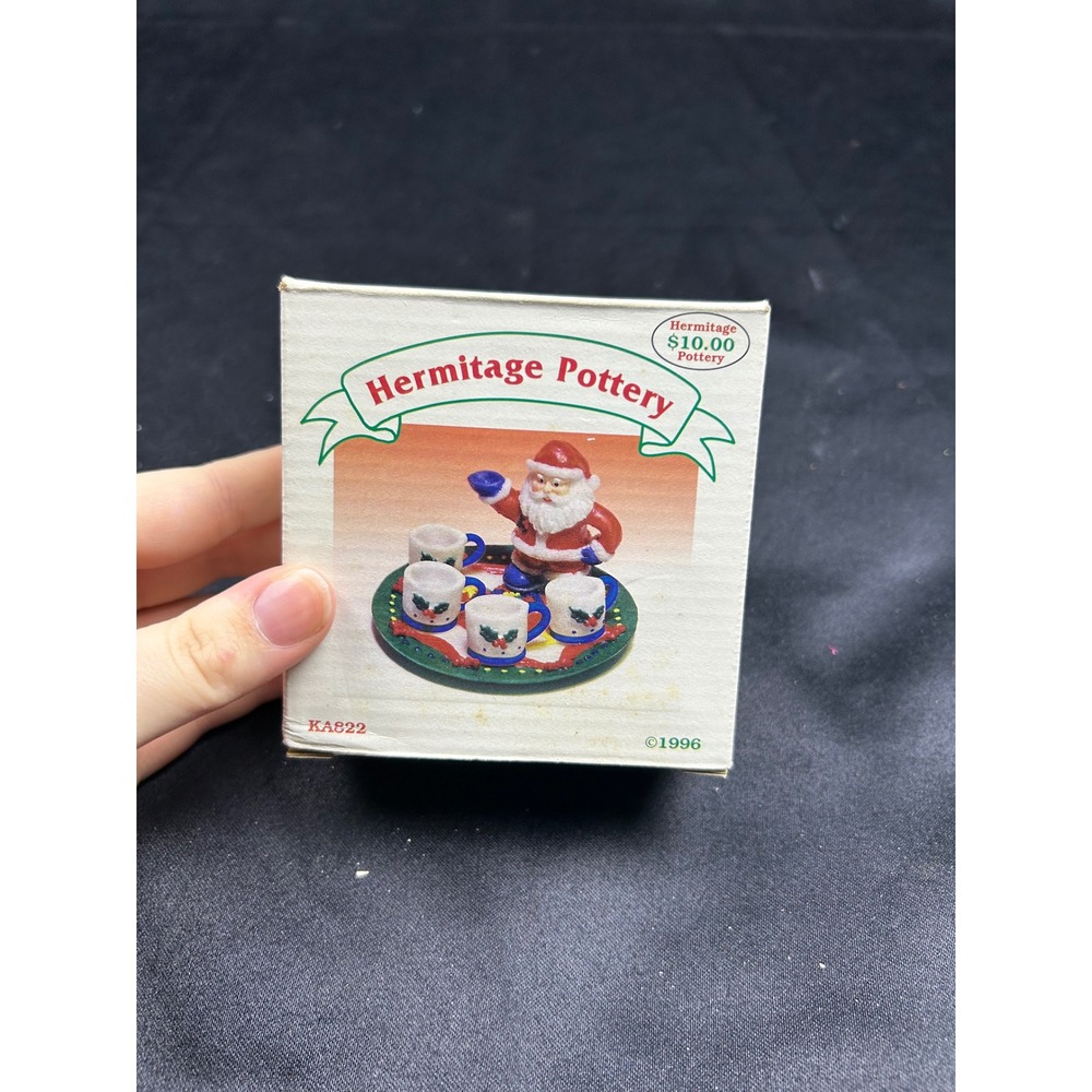 Vintage 1996 Hermitage Pottery Miniature Santa Tea Set KA822 Loomco Christmas